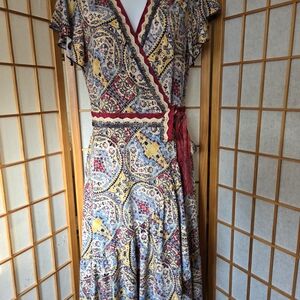 NWT BCBGMaxAzria Wrap High-Low Asymmetrical Multicolor Dress Size Small